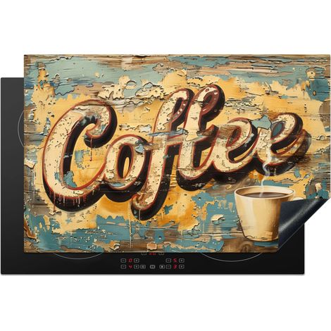 PROTECTION PLAQUE INDUCTION Café - Vintage - Marron - Tasse Cuisine Accessoire 80x52 cm (1/5)
