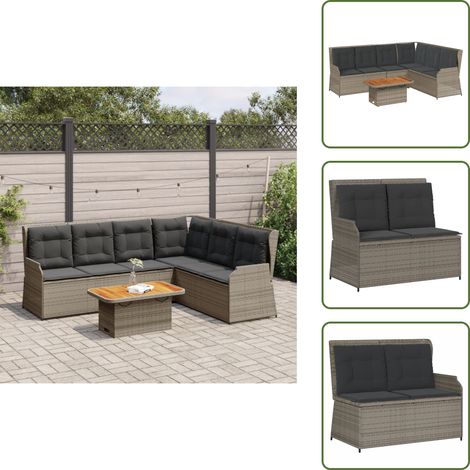 The Living Store Salon de jardin 5 pcs avec coussins Gris Résine tressée - Banc de jardin (1/5)