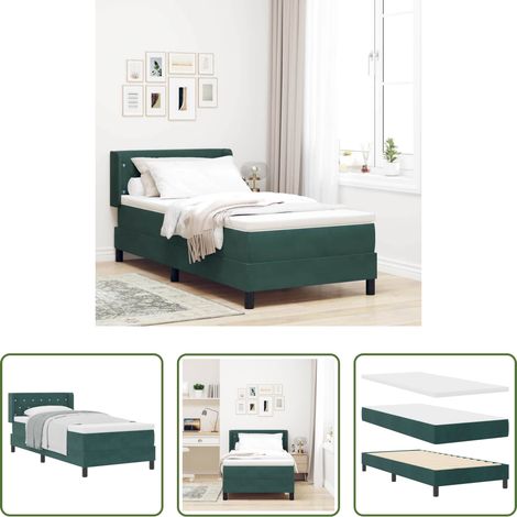 vidaXL Schlafzimmer - Boxspringbett mit Matratze Dunkelgrün 200 x 90 cm Samt (1/5)