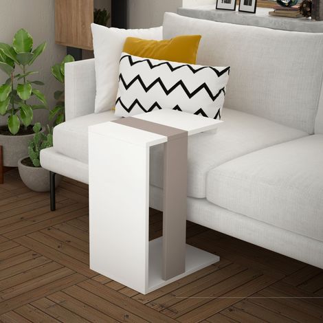 Decortie Zetti Modern C Form Tisch Weiß Mokka Grau Mehrzweck H 57cm