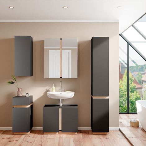 Conjunto de muebles de baño Gloria, Antracita, 5 piezas, Vicco