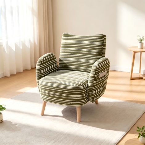 Fauteuil Moderne en Tissu Motif Rond, Pieds en Bois Massif, Fauteuil de Lecture Confortable pour Salon, Chambre, Bureau(Vert Olive) (1/5)