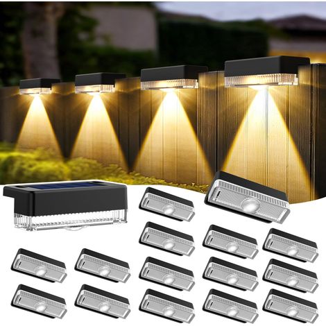 Lot de 16 lampes solaires de clôture d'extérieur étanches pour escaliers, arrière-cour, terrasse, balustrade, marches (blanc chaud) (1/5)
