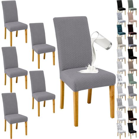 Stuhlbezüge 4/6 Stück, Jacquard, Grau, für Esszimmer & Küche (1/5)