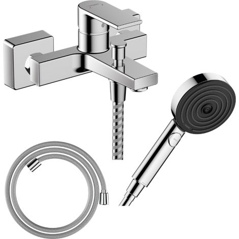 HANSGROHE Pack mezclador mecánico de baño Vernis Shape C2 + Flexible Designflex + Rociador Pulsify Select EcoSmart 105 cromado 3 chorros