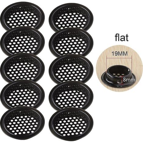Lot de 10 grilles d'aération circulaires noires de 19 à 53 mm pour soffite, en acier inoxydable plat. (1/5)