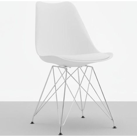 VEGA Chair with Chrome Frame, Upholstered Faux Leather in White – 48 x 41 x 82 cm, Modern Multi-Purpose Design for Dining Room, Office, Kitchen, and Living Room, Durable and Easy to Clean (1/5)