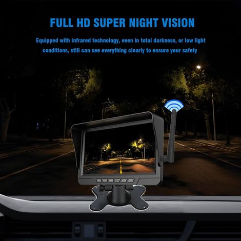 Irovami Caméra de recul sans fil solaire 7 pouces  Magnétique, vision nocturne HD, batterie 9600 mAh, DVR – Pour camion camping-car remorque (1/4)