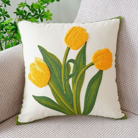 Lot de 2 Housses de Coussin Brodées 45x45 cm, Motif Fleur de Jardin pour Chambre, Canapé, Salon et Décoration Maison (1/4)