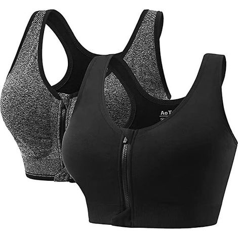 Sous-vêtements de sport pour femmes XL avec coussinets amovibles et soutien-gorge push-up à fermeture éclair sur le devant pour le yoga, le fitness et le jogging (lot de 2) (1/5)