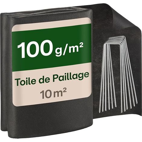 Toile de Paillage 10 m² – Géotextile 100 g/m² – 8 Piquets Inclus (1/5)