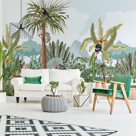 Papier peint panoramique jungle préencollé oasis tropical H 250 x L 360 cm (1/5)