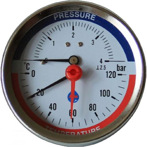 Thermomanometer 4 bar 120 °C, rückseitiger Einlass 1/2 Zoll