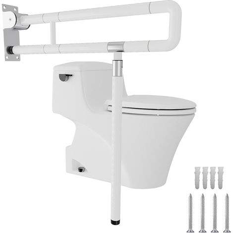 Jiubiaz Klappbarer WC-Stützgriff 60 cm mit Stützbein - Wandhaltegriff für Toilette und Dusche - Edelstahl Weiß - belastbar bis 200 kg