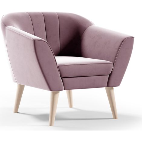 Sofello Sessel LINE Velour Samt Fernsehsessel Relaxsessel Rosa Skandinavischer Polstersessel Holzbeine Samt hohe FüSSe Steppung (1/5)