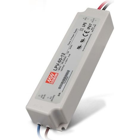 ALIMENTATORE DRIVER LED MEANWELL LPV-60-12 TENSIONE COSTANTE DC12V 5A 60W SINGOLA USCITA IP67 (1/4)