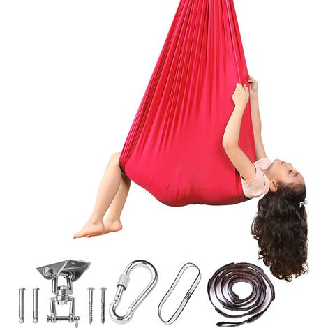 Hamac de yoga aérien adulte, hamac élastique, hamac rouge vif 280150cm (plaque pivotante + serrure) (1/4)