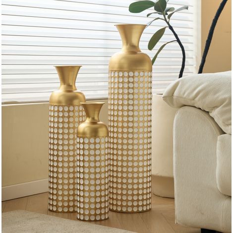 Set de 3 vases de sol 24,5x24,5x92 cm en métal doré, pour salon, gain de place – MEUBLIV (1/5)