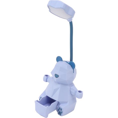 LED-Leselampe mit Cartoon-Design, Augenschutz, USB-Anschluss, 2 Beleuchtungsmodi, inklusive Stifthalter, ideal zum Lernen und Lesen (Bärenblau) (1/5)
