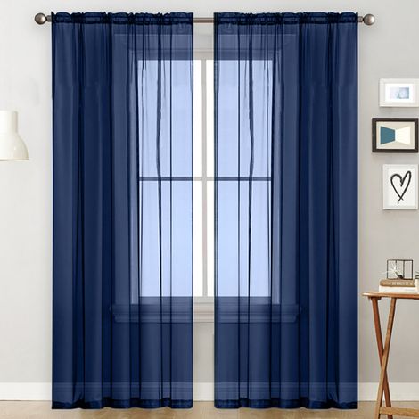 Tende trasparenti per il soggiorno, pannelli per tende con occhielli per la camera da letto, tende in voile blu scuro semitrasparenti (99 cm L x 130 cm H, 2 pannelli)