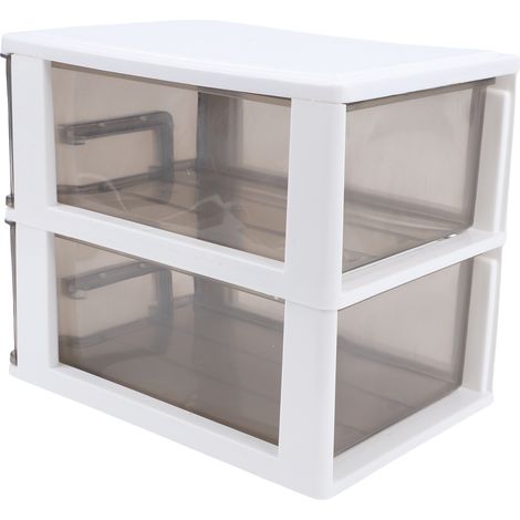 Organisateur Bureau avec 2 Tiroirs Plastique Empilable Transparent – Boîte Rangement Papeterie Bureau Maison Dortoir, Cadre Blanc Taille Moyenne Niveaux (1/5)