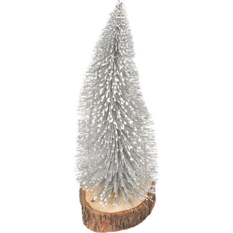 Albero di Natale con luci LED su tronco di legno, alimentato a batteria, 30 cm