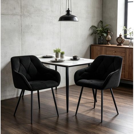 Lot de 2 chaises de salle à manger rembourrées noires en velours et métal, design ergonomique (1/5)
