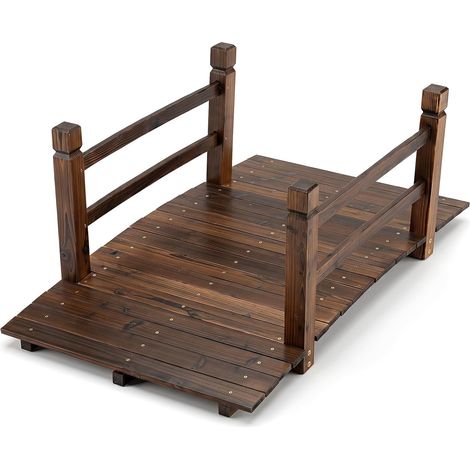 Pont de Jardin en Bois Carbonisé Arqué 125 cm Pont sur Étang avec Garde-Corps Latéraux Passerelle Décoration Jardin Cour, Charge Maximale 300kg (1/5)