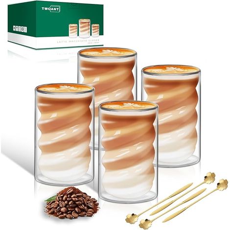 Tasse À Café Double Paroi Tasses À Thé en Verre Latte Macchiato et Cuillères Borosilicate pour Cappuccino Matcha Jus de Thé (1/5)
