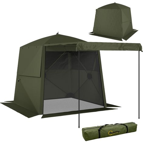 Faltbarer und wasserdichter Pavillon 2x2m, winterfest, mit 4 Seitenwänden, Moskitonetzen, Vordertür, UV-Schutz 30+.