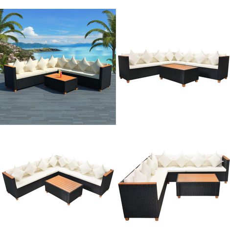 Salon de jardin 5 pcs avec coussins résine tressée noir - Salon De Jardin - Meubles De Jardin - Mobilier D'extérieur - Ensemble De Salon - Rotin Synthétique - Home & Living (1/5)