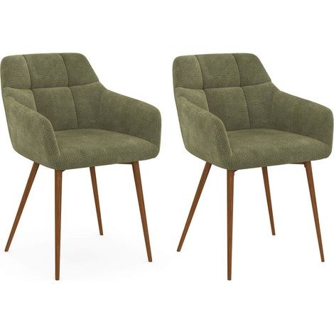Lot de 2 chaises GINA tissu chenille vert pieds effet noyer (1/5)