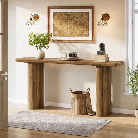 Tribesigns Konsolentisch 160 cm Schmal, Sofatisch für Couch-Rückseite in Holz-Optik, Industrieller Flurtisch Rustikal, Stabiler Beistelltisch U-Form für Eingangsbereich & Wohnzimmer, Braun (1/5)