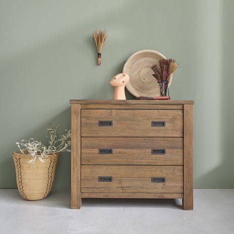 Commode en teck recyclé massif 90 cm (1/4)