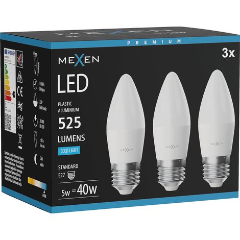 Mexen Nova 3x Ampoule LED E27, C37, 5W, Froid - 6500K, 525 lm - L102-E27-0565-01x03 (1/3)