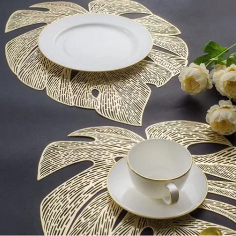 Set de table isolant thermique en PVC doré, motif feuille de tortue ajourée artificielle, 33 x 45 cm (1/5)
