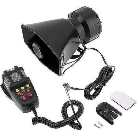 Alarma universal para motocicleta y automóvil con bocina de 7 tonos, 12 V, 100 W, sirena de policía, altavoz (negro) 25-26 (1/5)