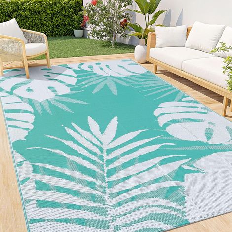 Tapis d'extérieur imperméable, antidérapant, réversible, en paille en plastique, facile à nettoyer, pour camping, terrasse, plage, pique-nique, jardin, 180 x 270 cm, blanc et vert (1/5)