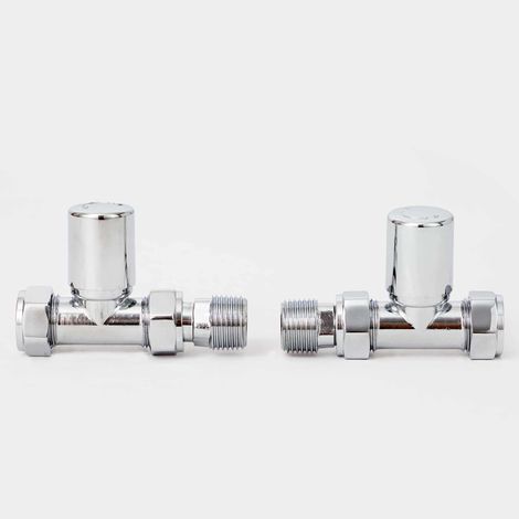Milano Small Straight Radiator Valve set with Chrome Metal caps