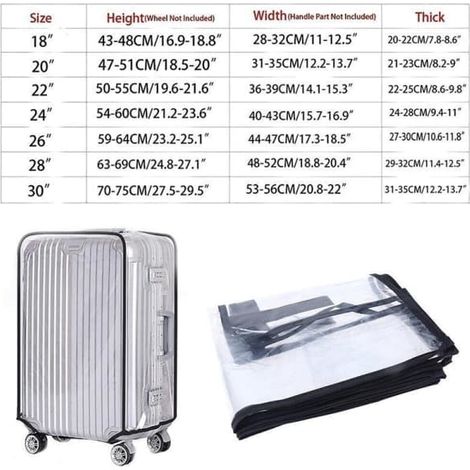 Housse en plastique PVC transparent pour valises de 18 à 30 pouces et de 24 pouces.
