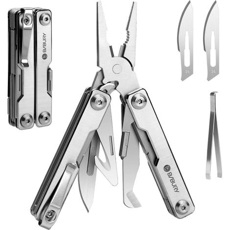 Mini Multitool Zange 10-in-1 mit Glasbrecher, Gurtschneider, Pinzette, Edelstahl, faltbar