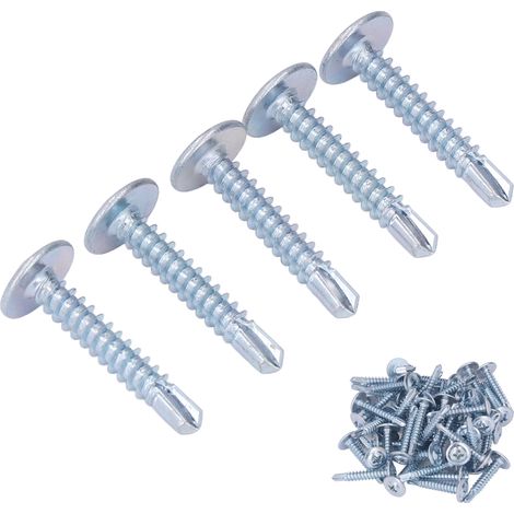 Vis à bois autoforeuse tête ronde 50 pièces 4,2x25mm acier galvanisé, vis à tôle avec rondelle pour réparation meuble (1/5)