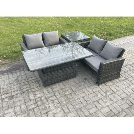 Fimous 4 Stücke Gartenmöbel Set Sitzgruppe im Garten und Balkon Einstellbare Höhe Esstisch Sofa Set für Garten Dunkelgrau Gemischt (1/5)