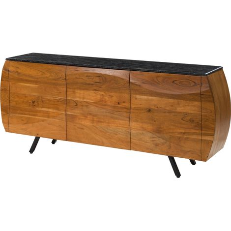 Buffet en bois d'Acacia 184x40x75 naturel laqué / marbre noir MONTREAL 127 (1/4)
