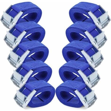 1 m Tie-Down Straps – 10 Pieces Ratchet Straps with Snap Buckles, Stainless Steel Alloy, Adjustable Quick-Release Straps for Transporting Bicycles, Motorcycles and Luggage – Blue (1/5)
