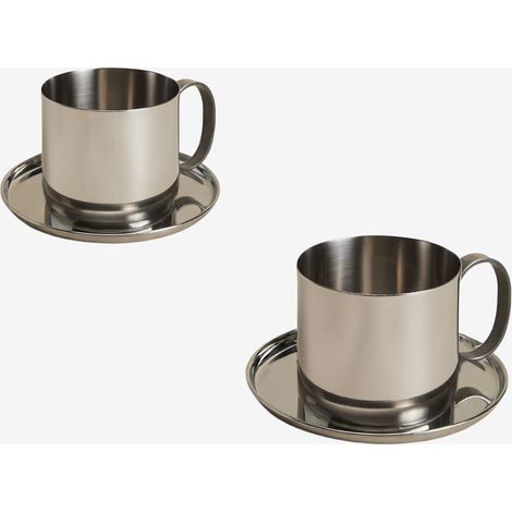 SKLUM Pack mit 2 Kaffeetassen 17 cl mit Untertasse aus Edelstahl Lludix Edelstahl