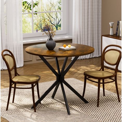 Mesa de comedor redonda 90x90x78 cm marrón y negro en aglomerado y acero con patas regulables (1/5)