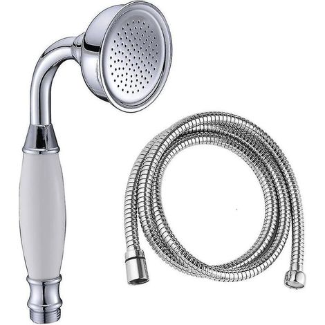 Klassische Handbrause aus Messing mit 1,5 m langem Brauseschlauch, silberfarben. (1/5)