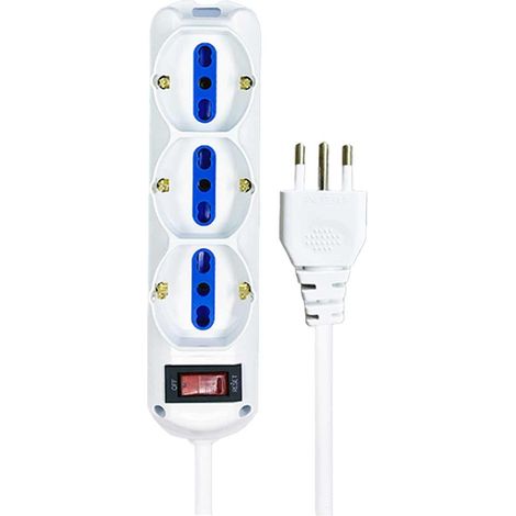Multipresa Ciabatta Elettrica a 9 Posti 6 Prese 10A/16A + 3 Presa 10A/16A Bipasso Schuko con Interruttore e Spina 10A Cavo 3m Bianco (1/3)