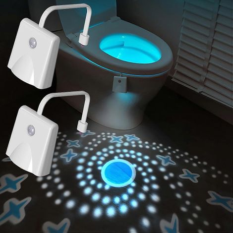 Veilleuse de toilettes, éclairage LED rechargeable par USB avec projection sur la cuvette et détecteur de mouvement, pour une salle de bain amusante et originale. (1/5)